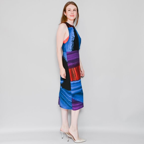RACHEL COMEY Blue & Red Printed Midi Dress Sz 6 - Picture 2 of 7